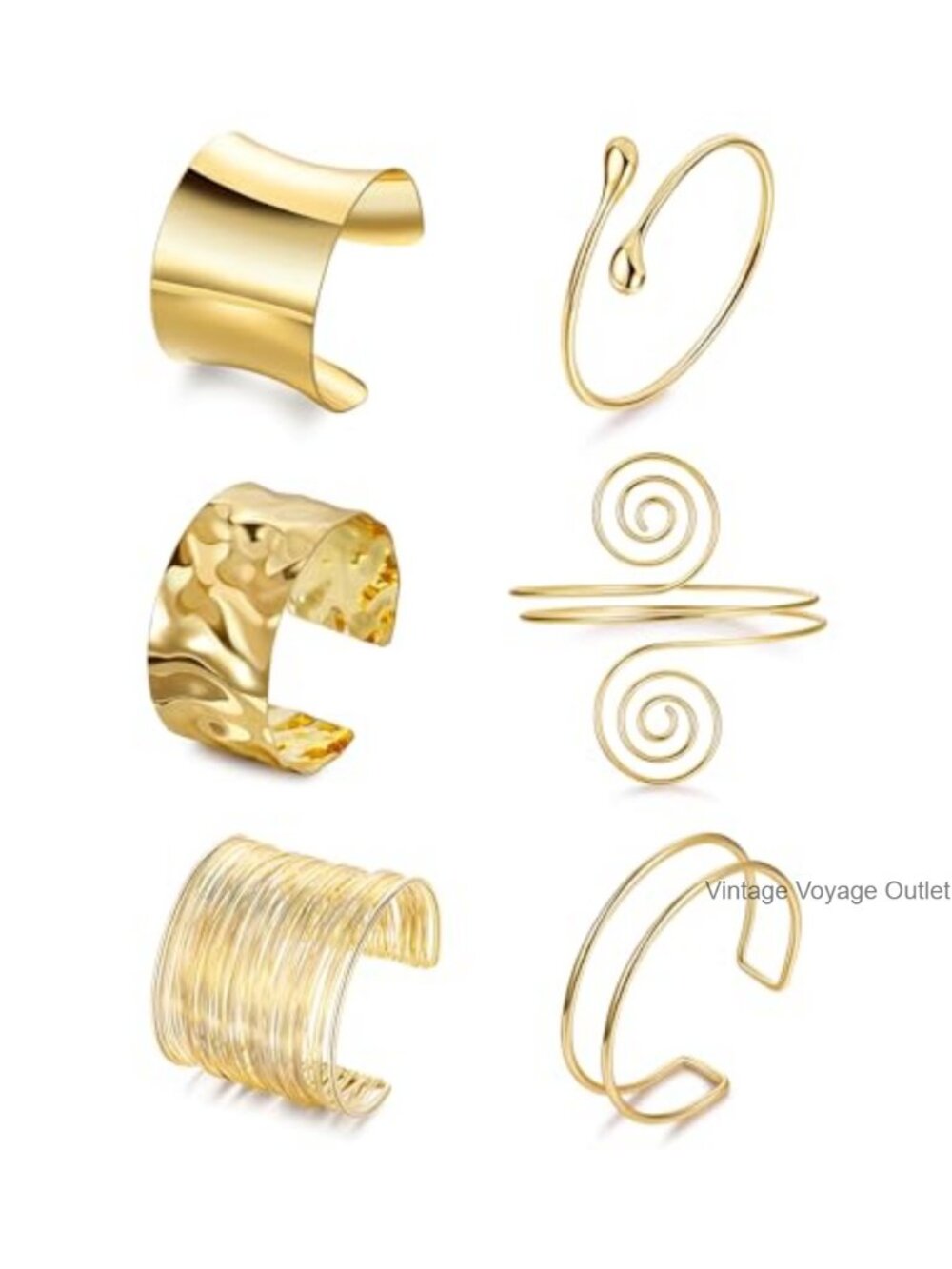 6pc Hammered Metal Arm Cuff Bracelet Set Adjustable Open Bangle Wire Wrap